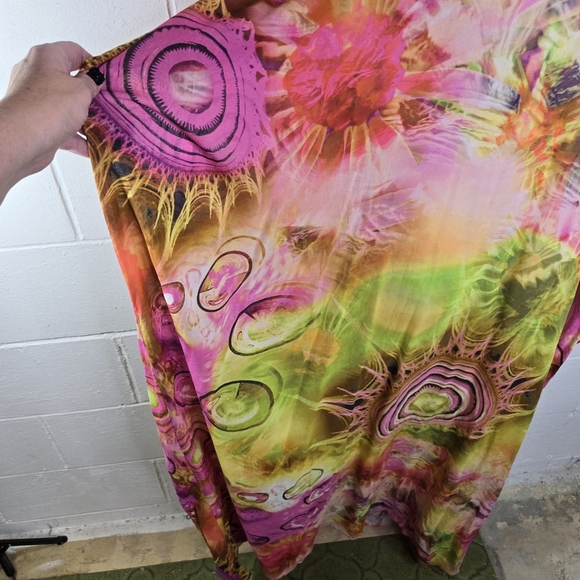 Vtg Colorful Abstract Hippie Boho Mrs Roper Caftan Kaftan Dress - Picture 6 of 8